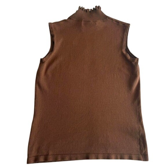 Garfield and Marks Sweater Women's XS Brown Cocoa Sleeveless Turtleneck Ribbed - Picture 3 of 7
